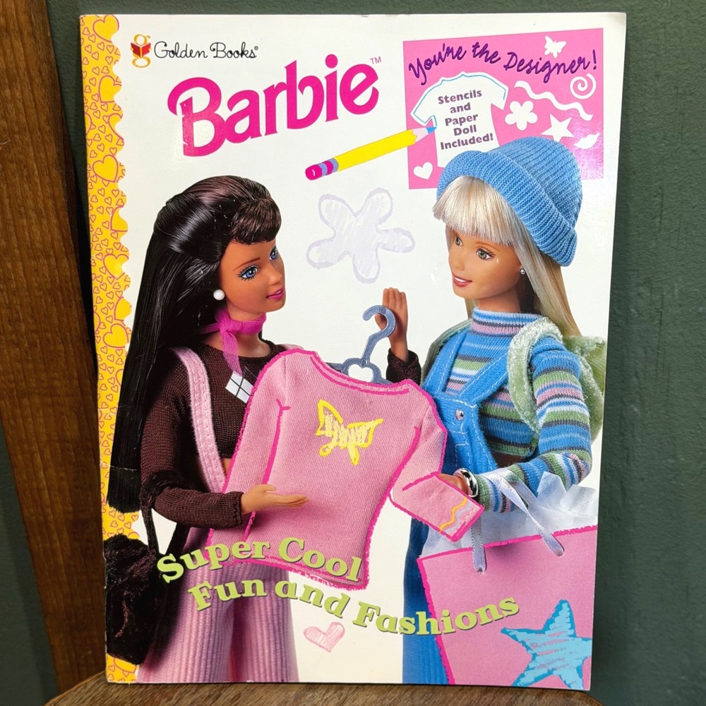 Vintage 1999 Barbie Super Cool Fun & Fashions Golden Books Activity Stencils NOS